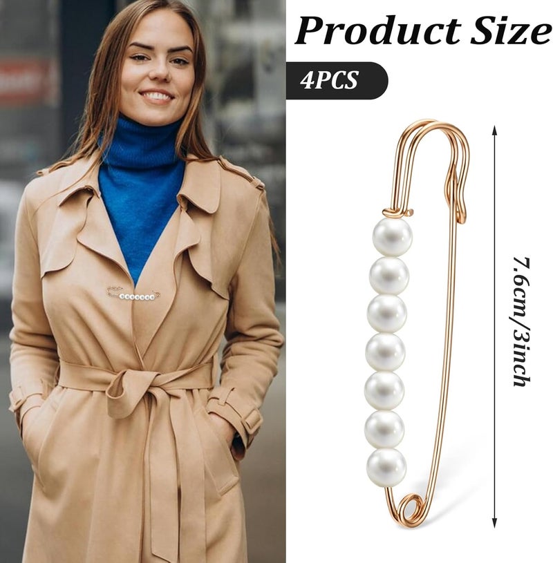 Ymapinc Gold Pearl Brooch Pins for Women, 4Pcs Large Safety Pins Decor for Clothing Hijab Sweater Shirt Skirts Dresses Pants Sleeves Hats Collars Scarves Bags Fashion Wedding - Image 2